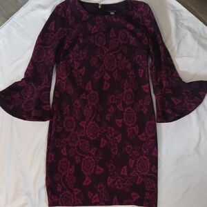 Tommy Hilfiger Red and Black Sheath Dress with Bell Sleeves